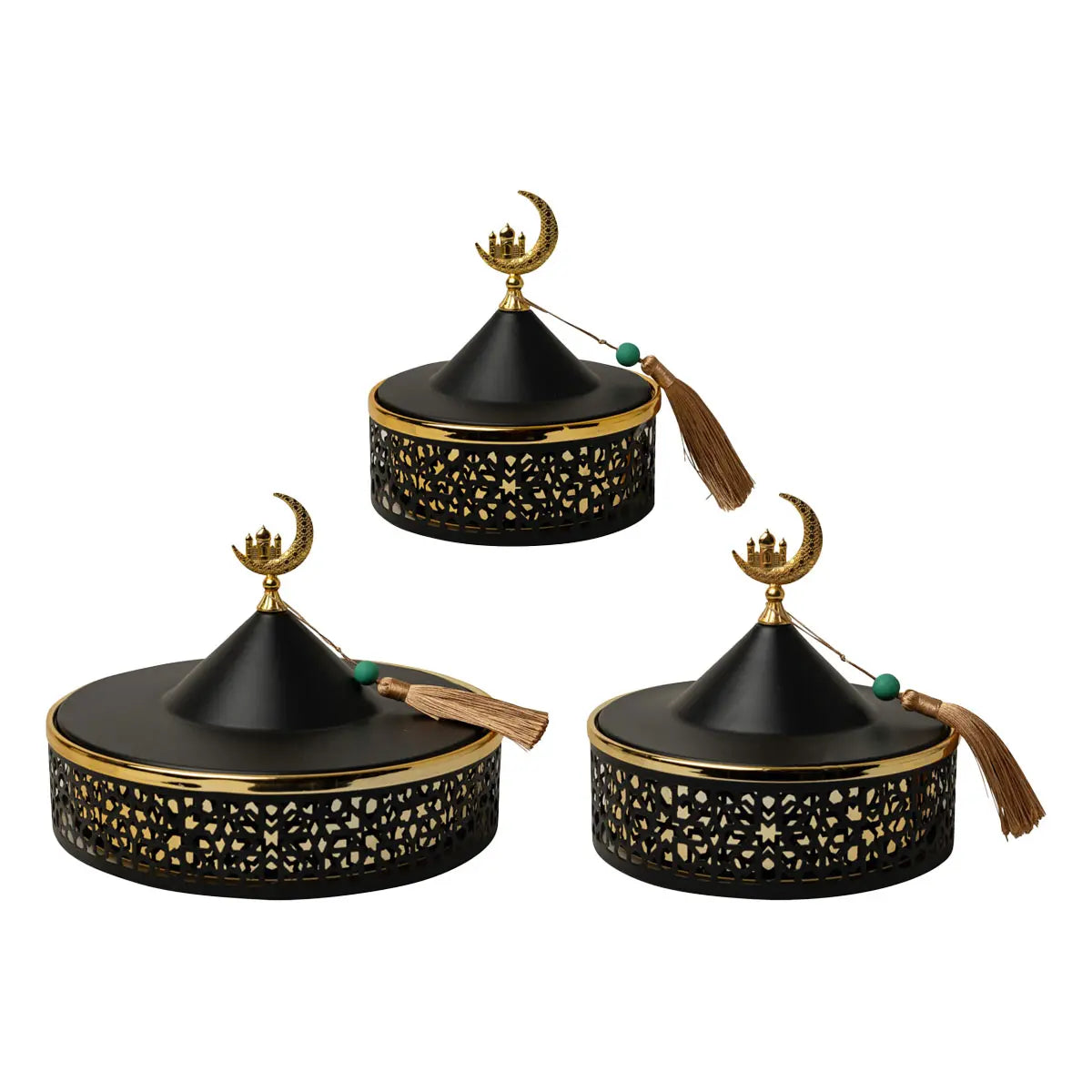 Plats de service avec couvercle noir et or x3