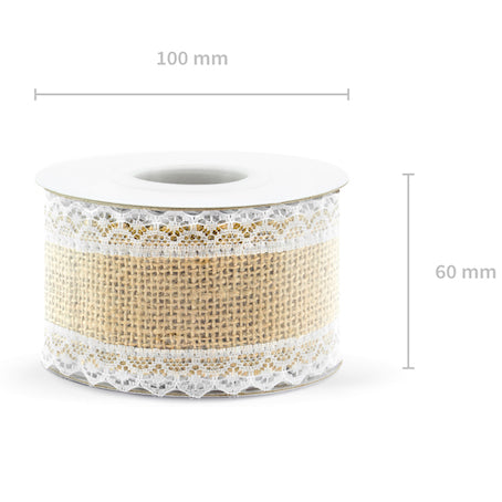 Ruban en toile de jute et dentelle largeur 5cm