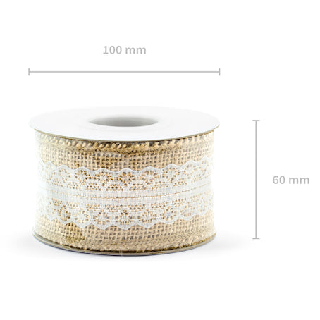 Ruban en toile de jute et dentelle largeur 5 cm