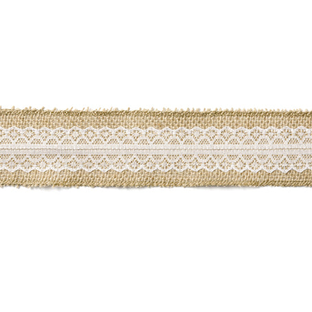 Ruban en toile de jute et dentelle largeur 5 cm