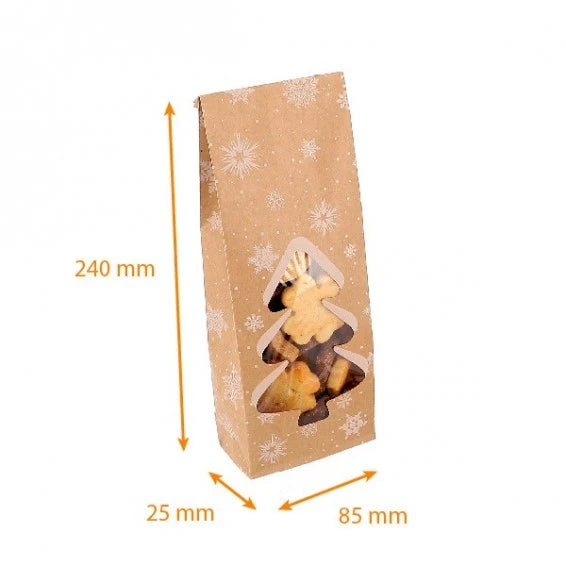 Sachets en kraft Sapin et flocons x10