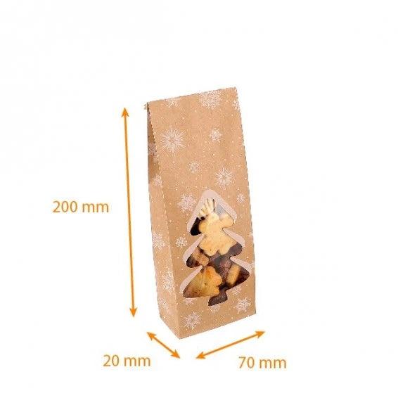 Sachets en kraft Sapin et flocons x10