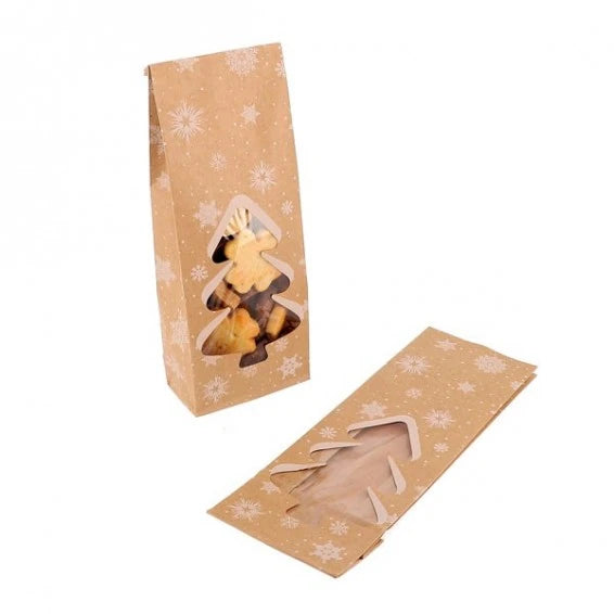 Sachets en kraft Sapin et flocons x10