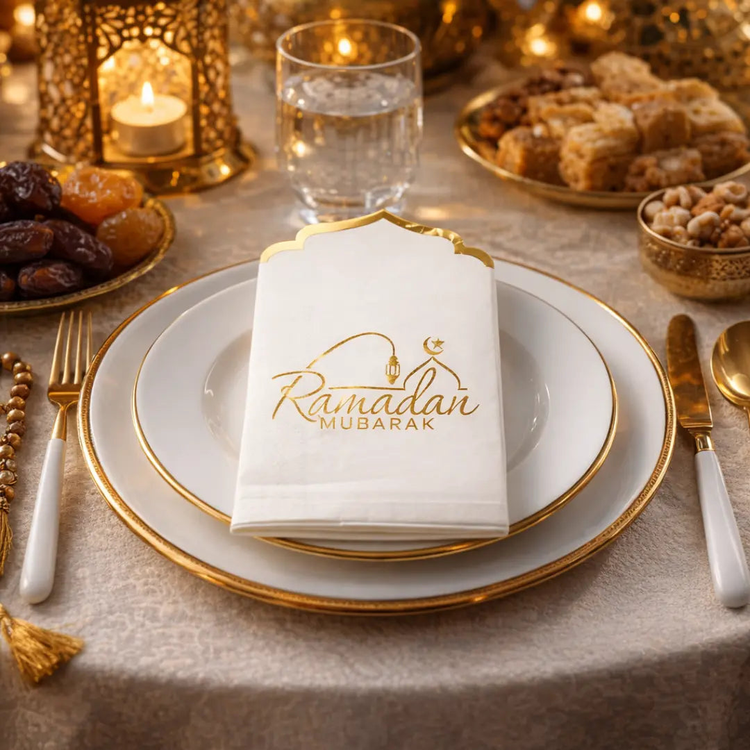 Serviettes portefeuille or Ramadan Mubarak x16