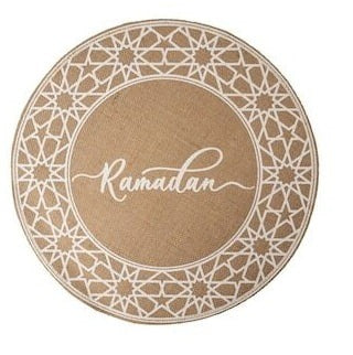 Sets de table ronds en toile de jute Ramadan blanc x2