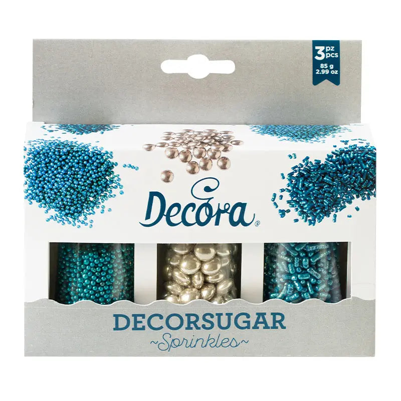 Mix de décors en sucre argent et bleu 85 g Decora