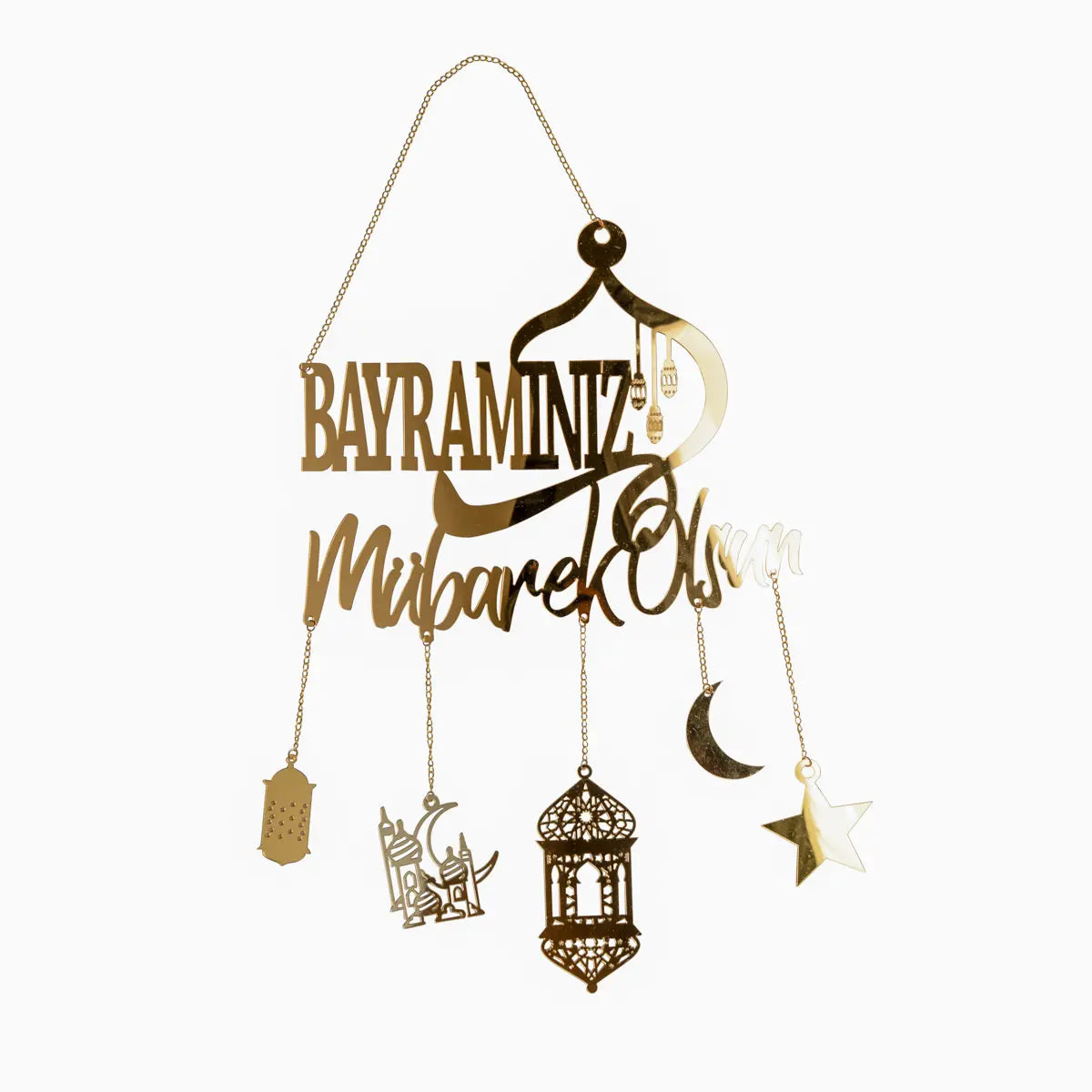 Suspension acrylique dorée Bayramiz Mubarak Olsun